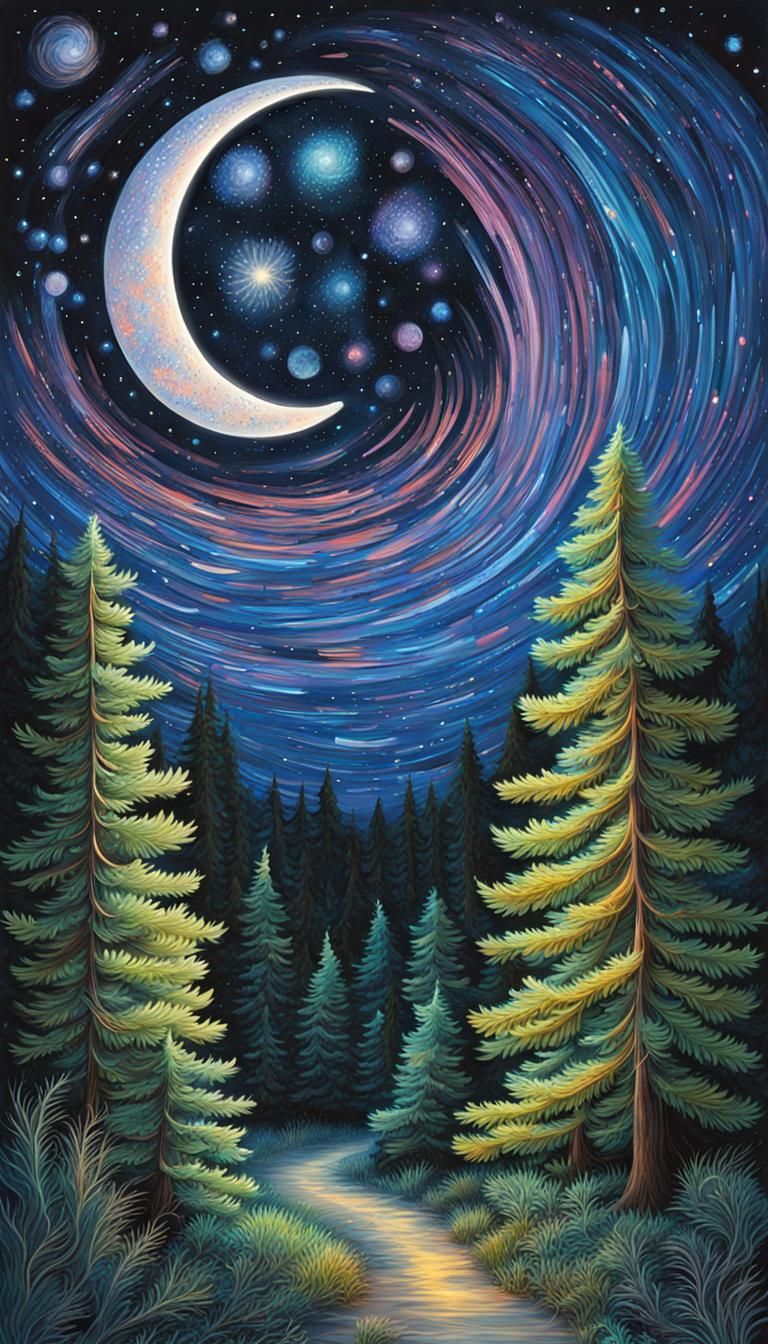 Enchanted Forest Under Galactic Starry Sky