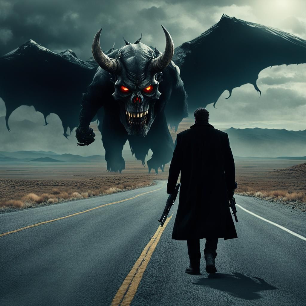 Man Walks Towards Demon: Epic Digital Matte Painting