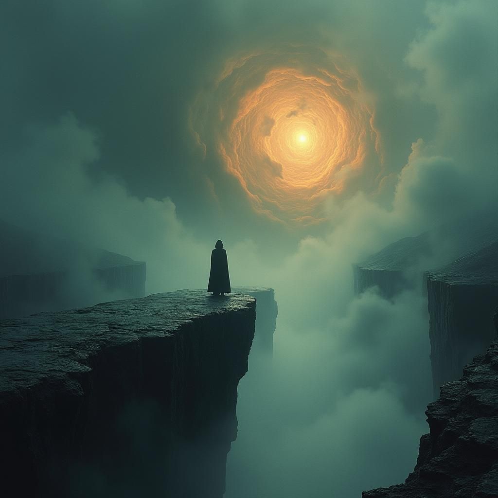 Lone Figure at the Edge of a Mystical Realm
