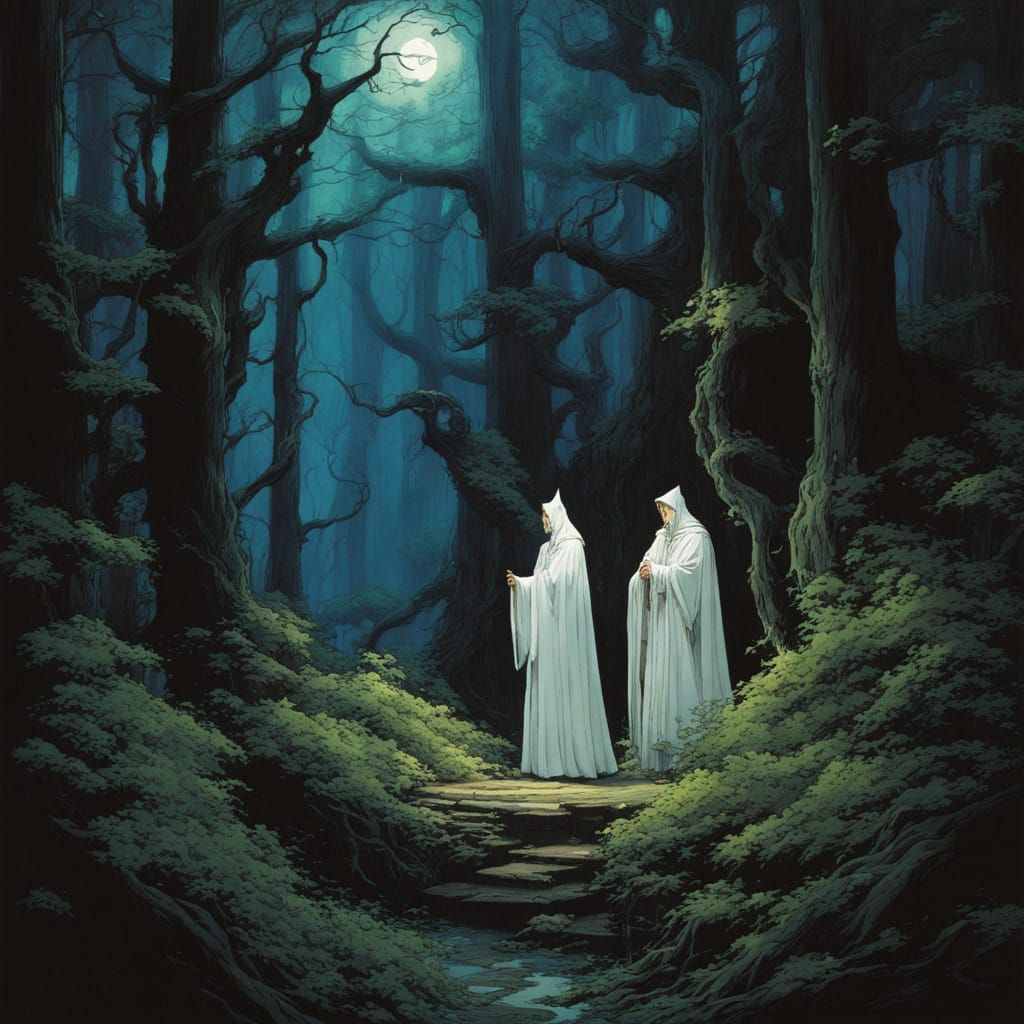 Anime Wizard in Dark Forest Chiaroscuro