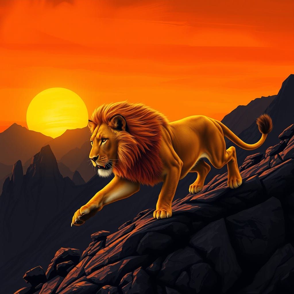 Majestic Lion Ascends Black Mountain