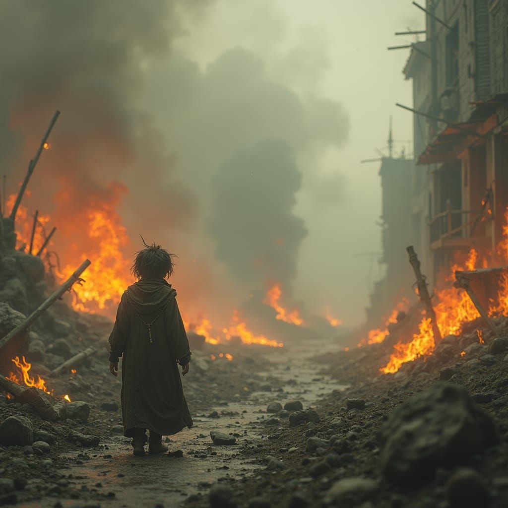 Creature in War-Torn World: Fantasy Meets Post-Apocalypse