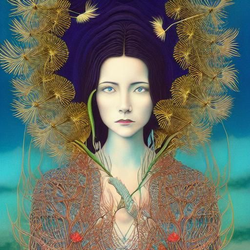 Dandelion Woman in Whimsical Surrealist Style