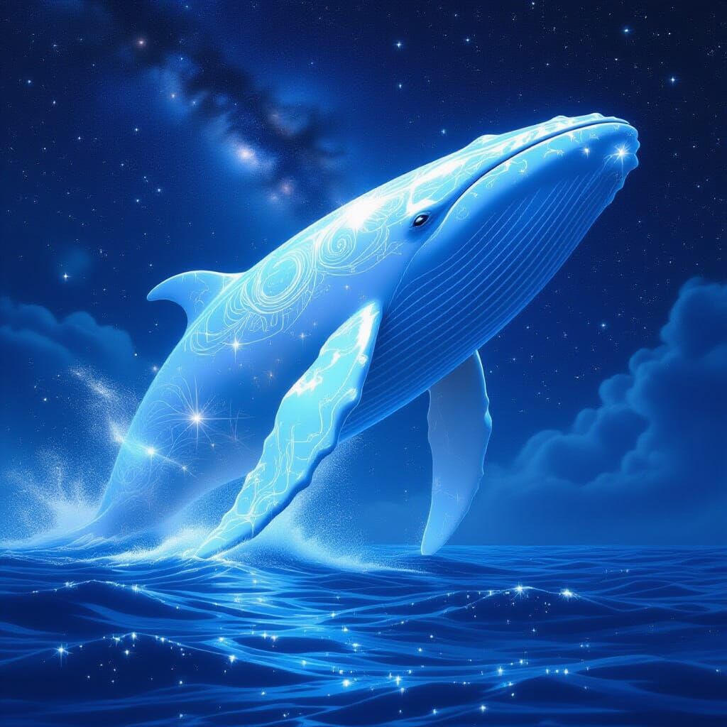 Moonstone Whale Sculpture in Liquid Starlight