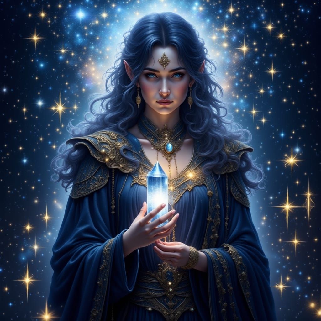 Elven Shaman in midnight blue clothing