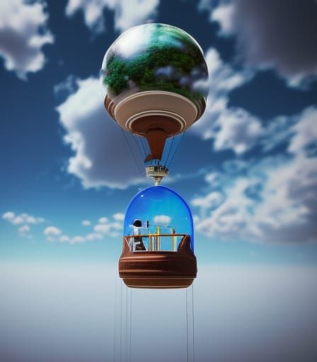 Surreal Glass Hot Air Balloon with Cannabis Plant