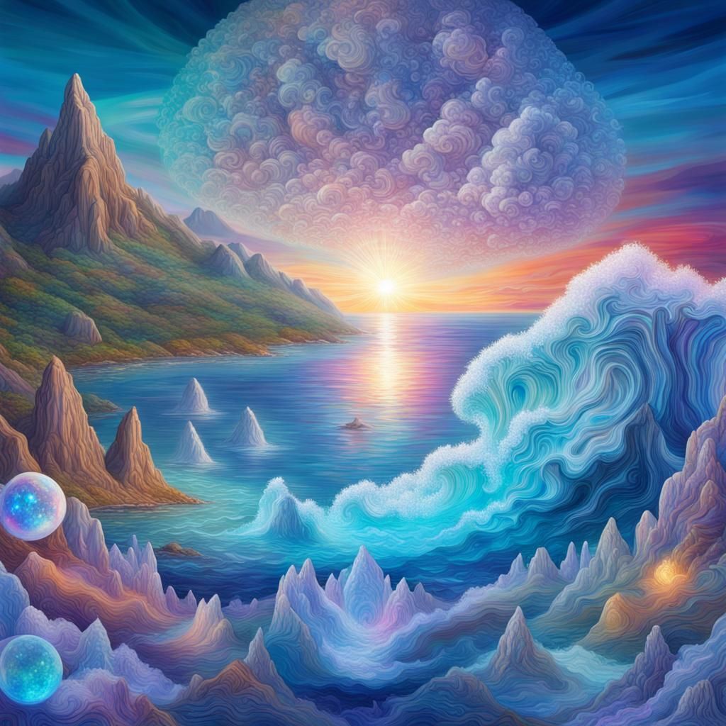Crystal Ocean and Island: Holographic Cosmic Illustration
