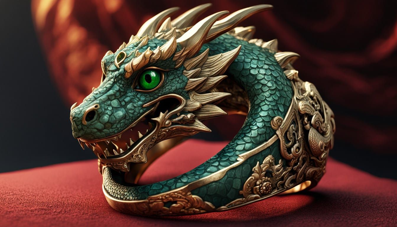 Luxurious Fantasy Dragon Ring in Gold and Jade, Masterpiece....