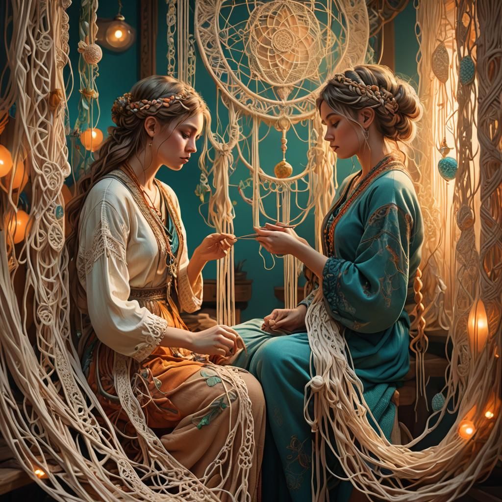 Women Making Macrame: Hyperrealistic Digital Art