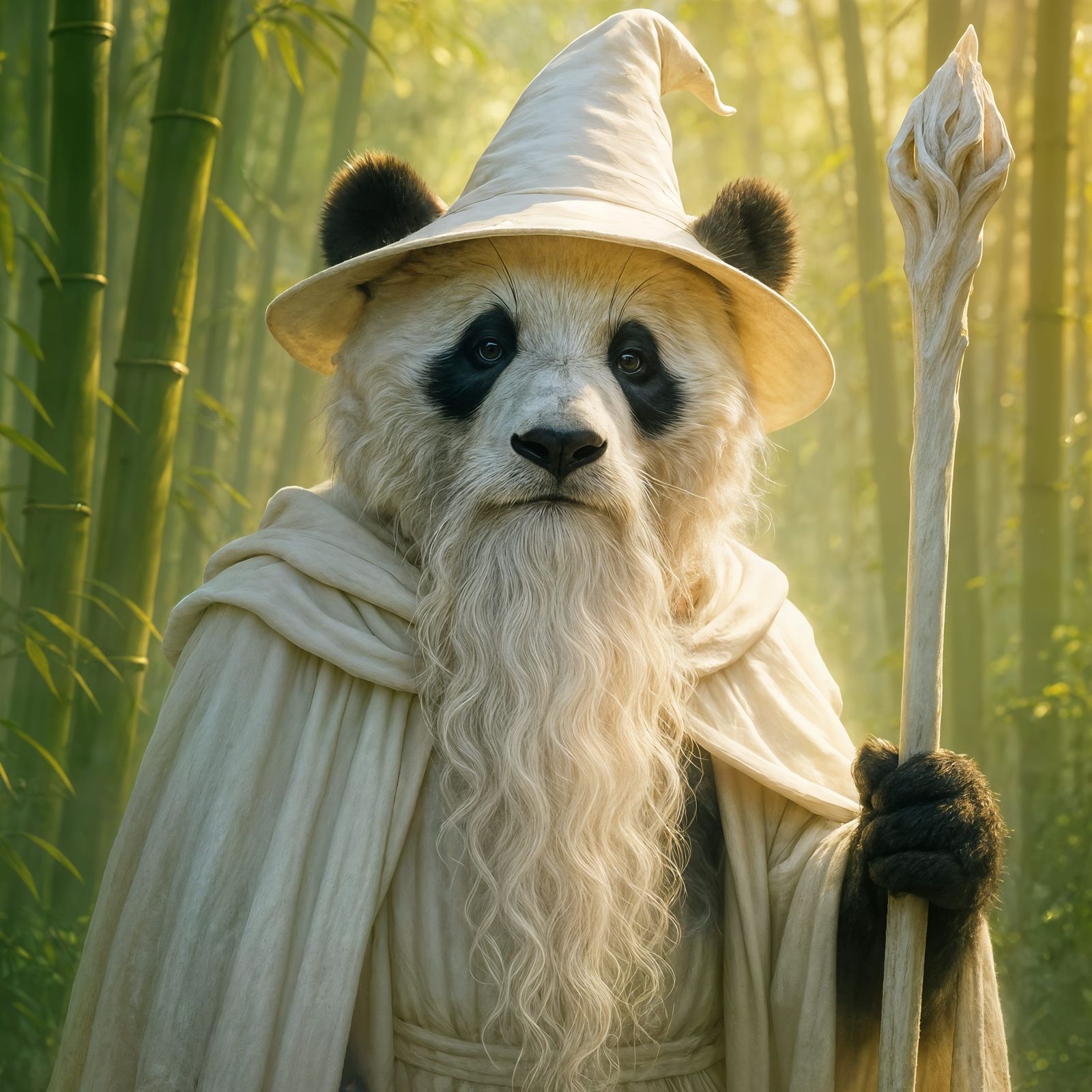 Panda Wizard Gandalf in Bamboo Forest