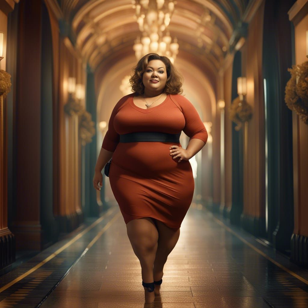 Curvy Woman in Pencil Skirt, Detailed Matte Painting