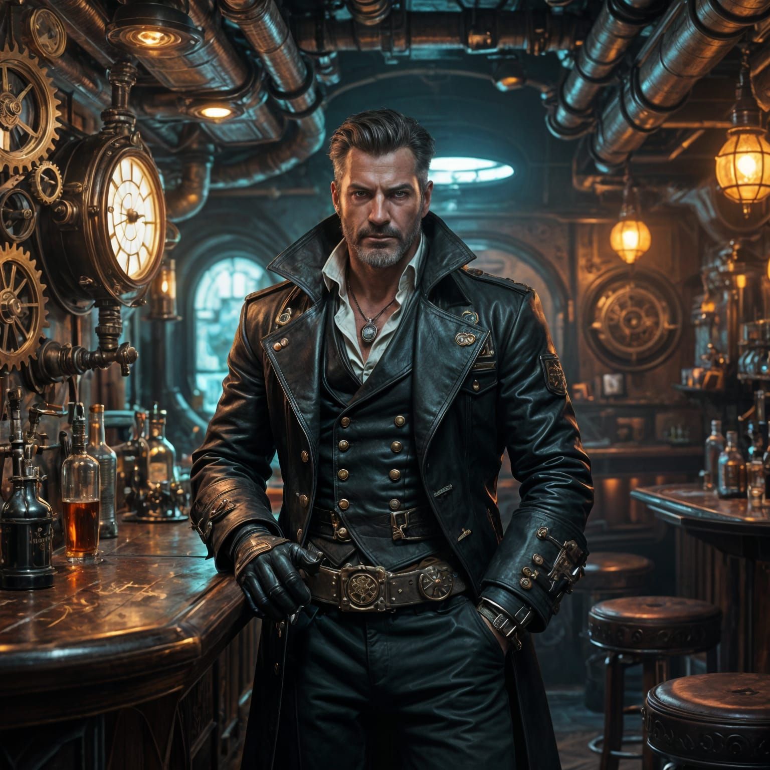 Steampunk Captain Fonz Hybrid in Retro Bar