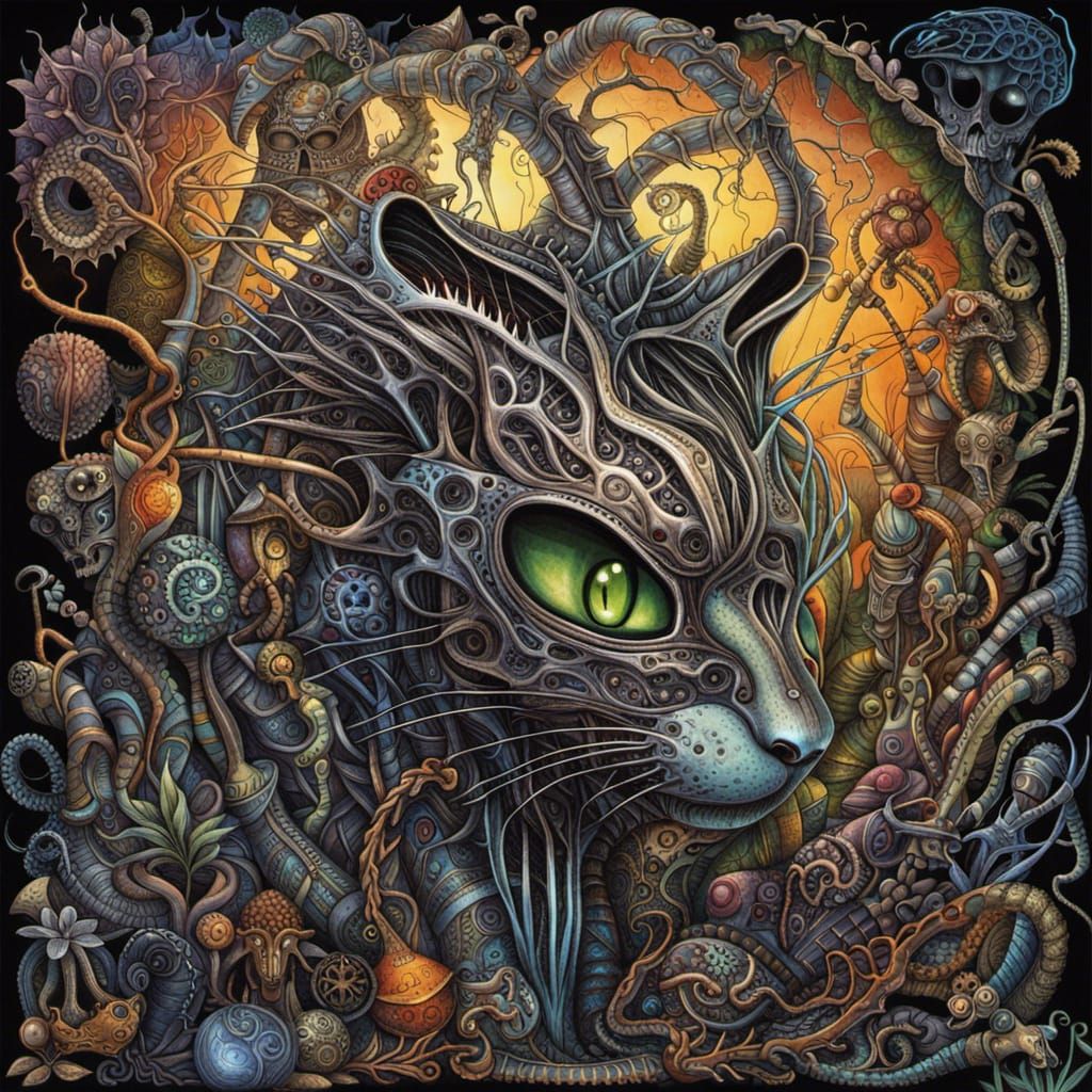 Biomechanical Feline in Eldritch Garden