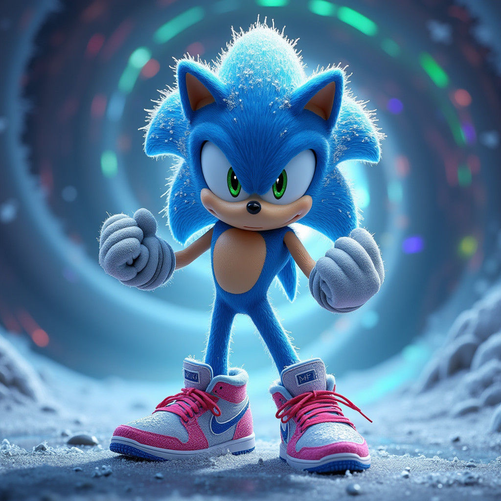Iced Out Sonic Posing Heroically in Dreamscape