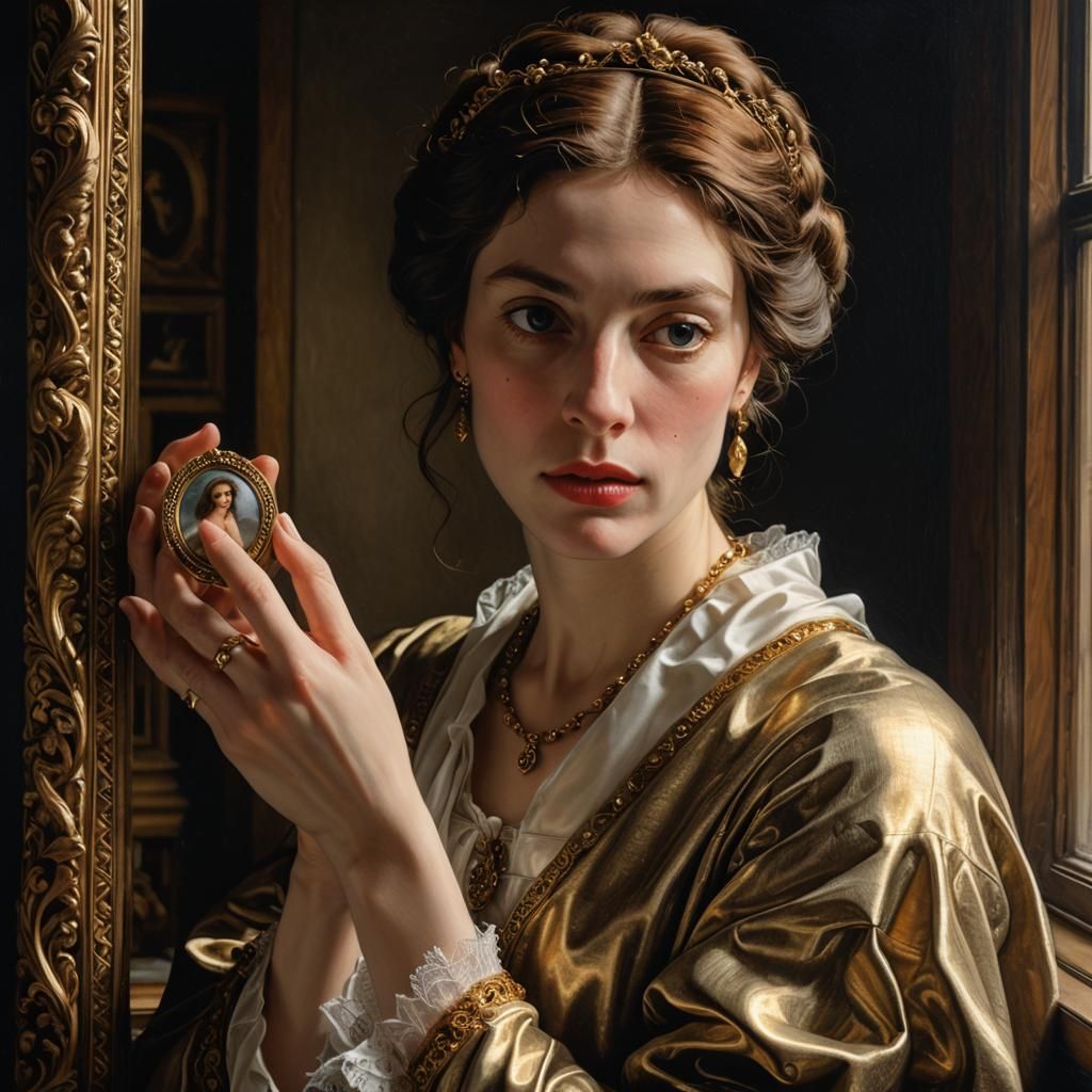 Renaissance Woman with Portrait, Photorealistic Magical Real...