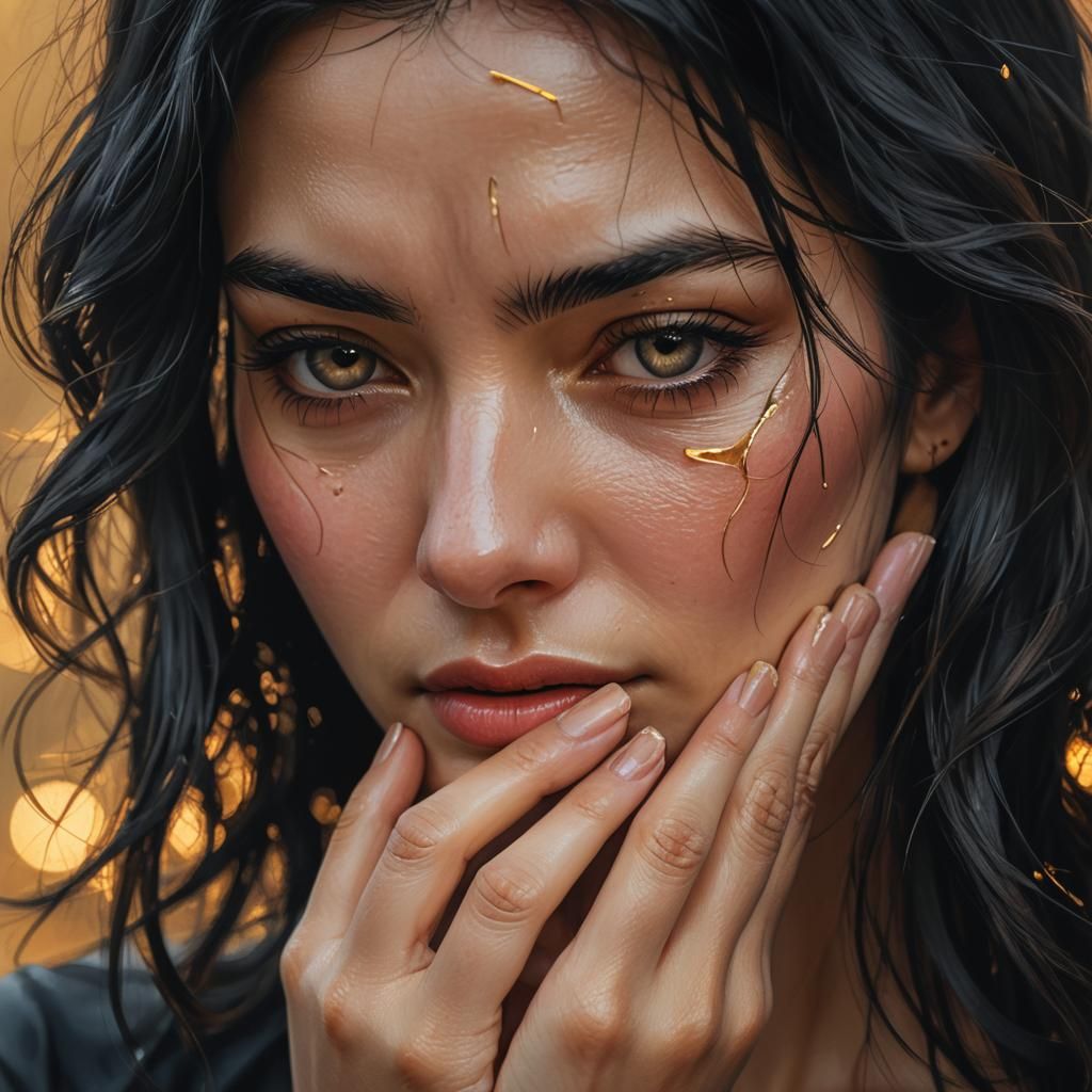 Emotive Portrait of a Crying Woman as Digital Art