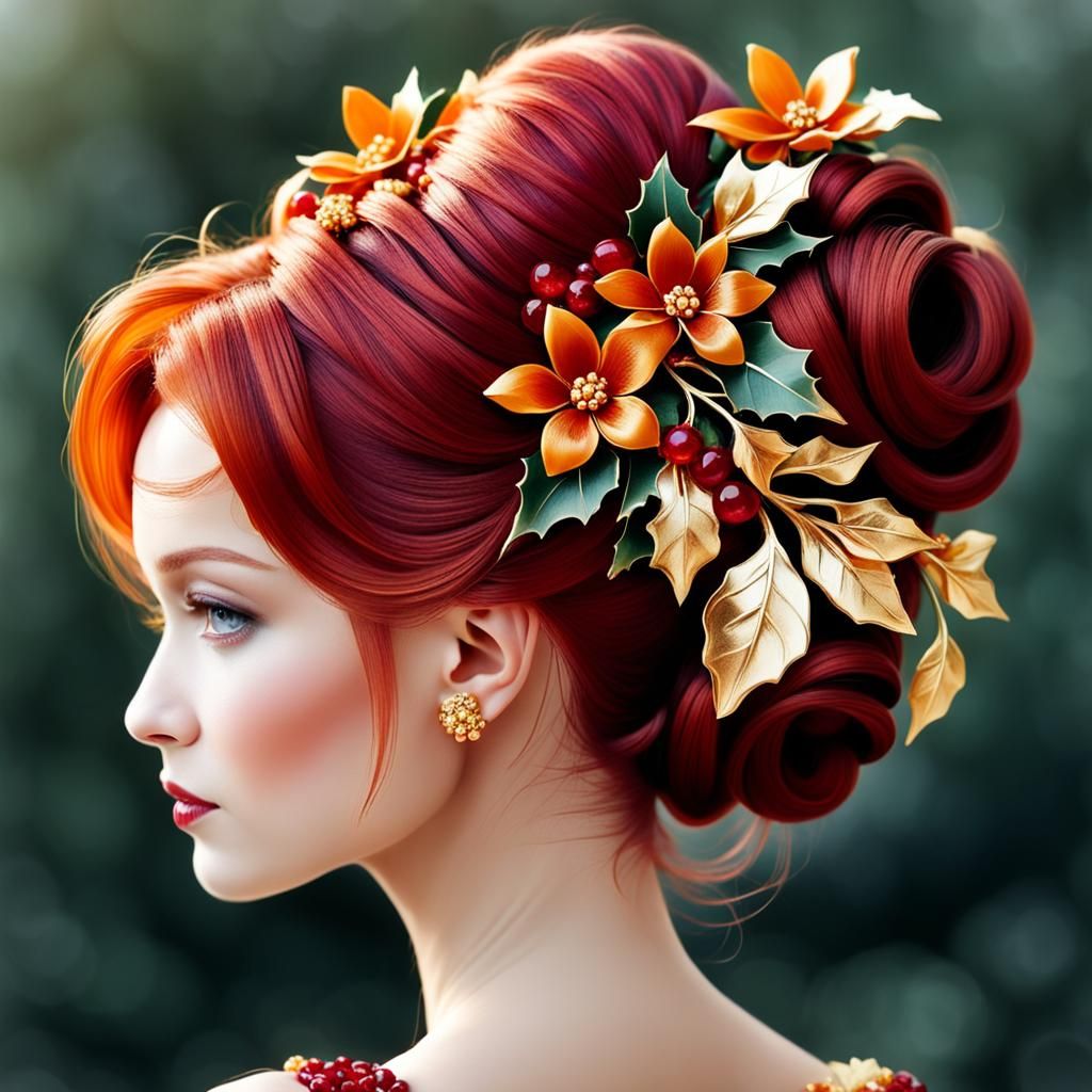 Elegant Ruby and Holly Holiday Hairstyle