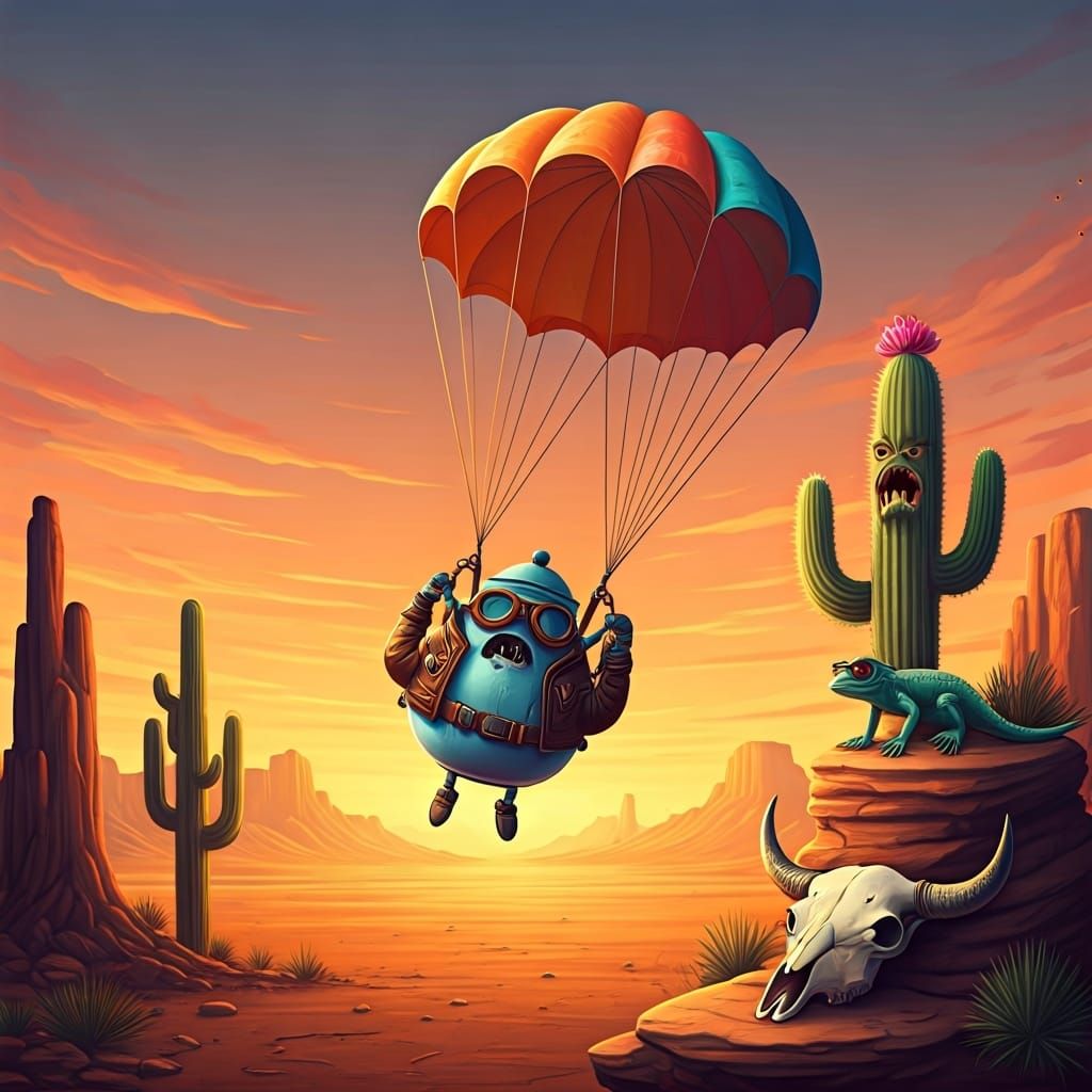 Terrified Teapot Parachuting into Scorching Desert