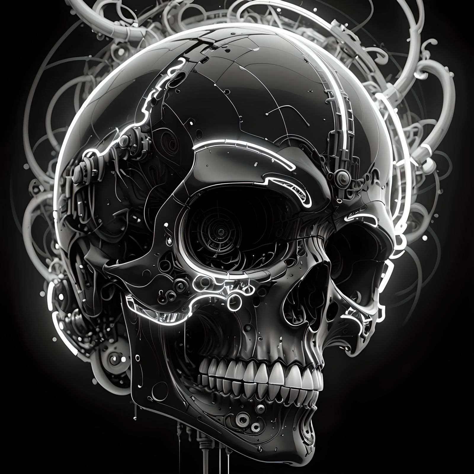 Monochromatic Neon Skull Illustration in Horkey Style