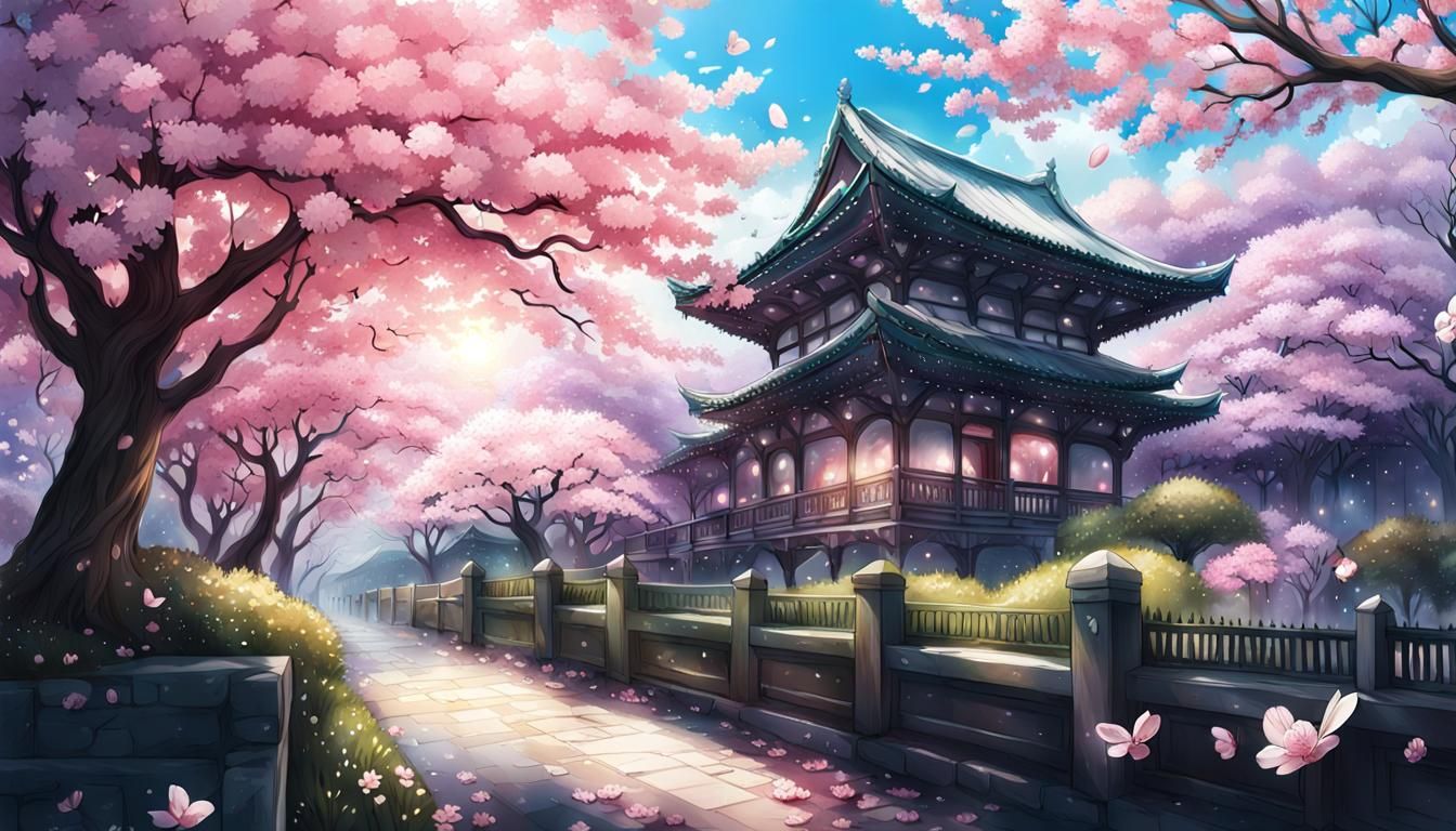 Hyperrealistic Cherry Blossoms with Bunnies, Anime Style