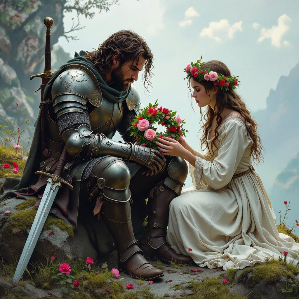 Knight Receiving Roses: A Fantasy Concept Art