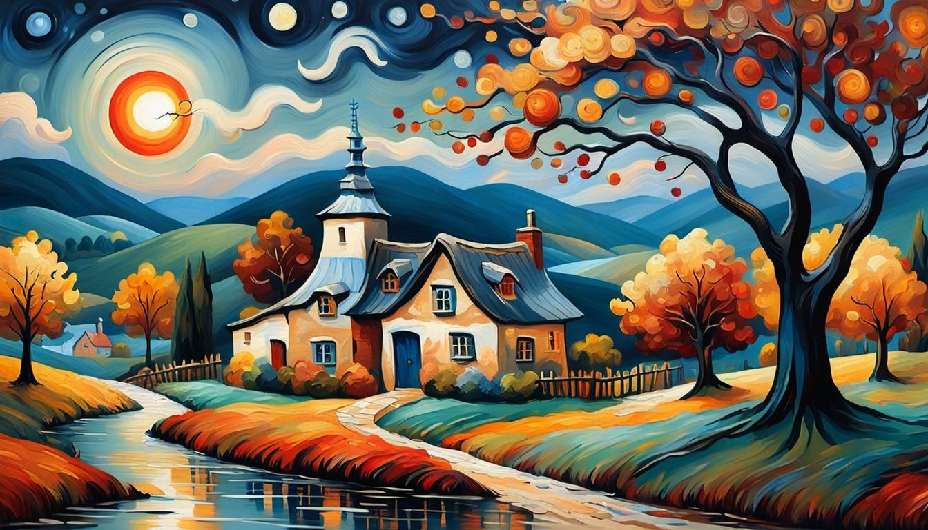 English Village in Autumn Impressionism