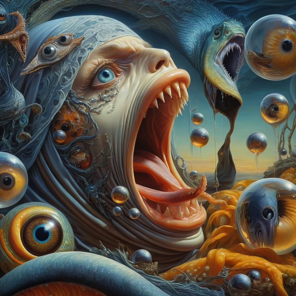 Surreal Digital Oil Painting with Veiled Woman and Eel