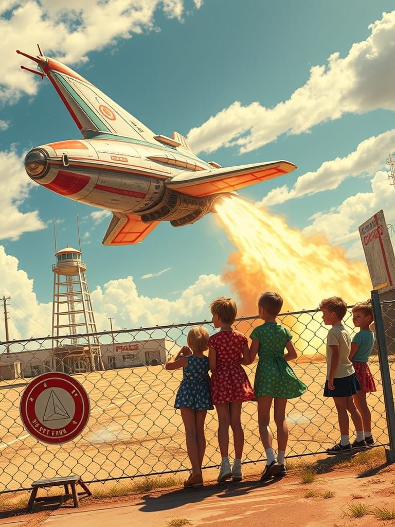 Retro-Futuristic Spaceport Scene