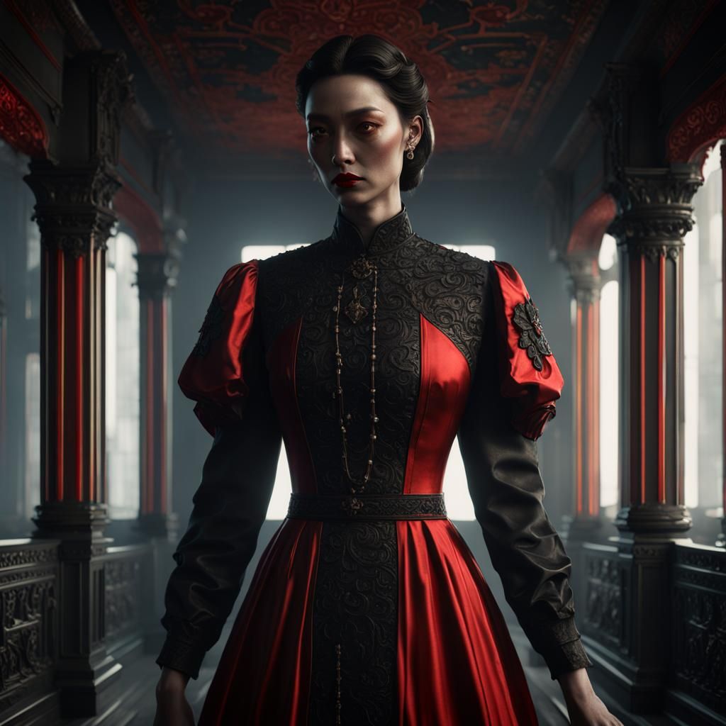 Antique Silk Dress in Terrifying Red, 3D Render