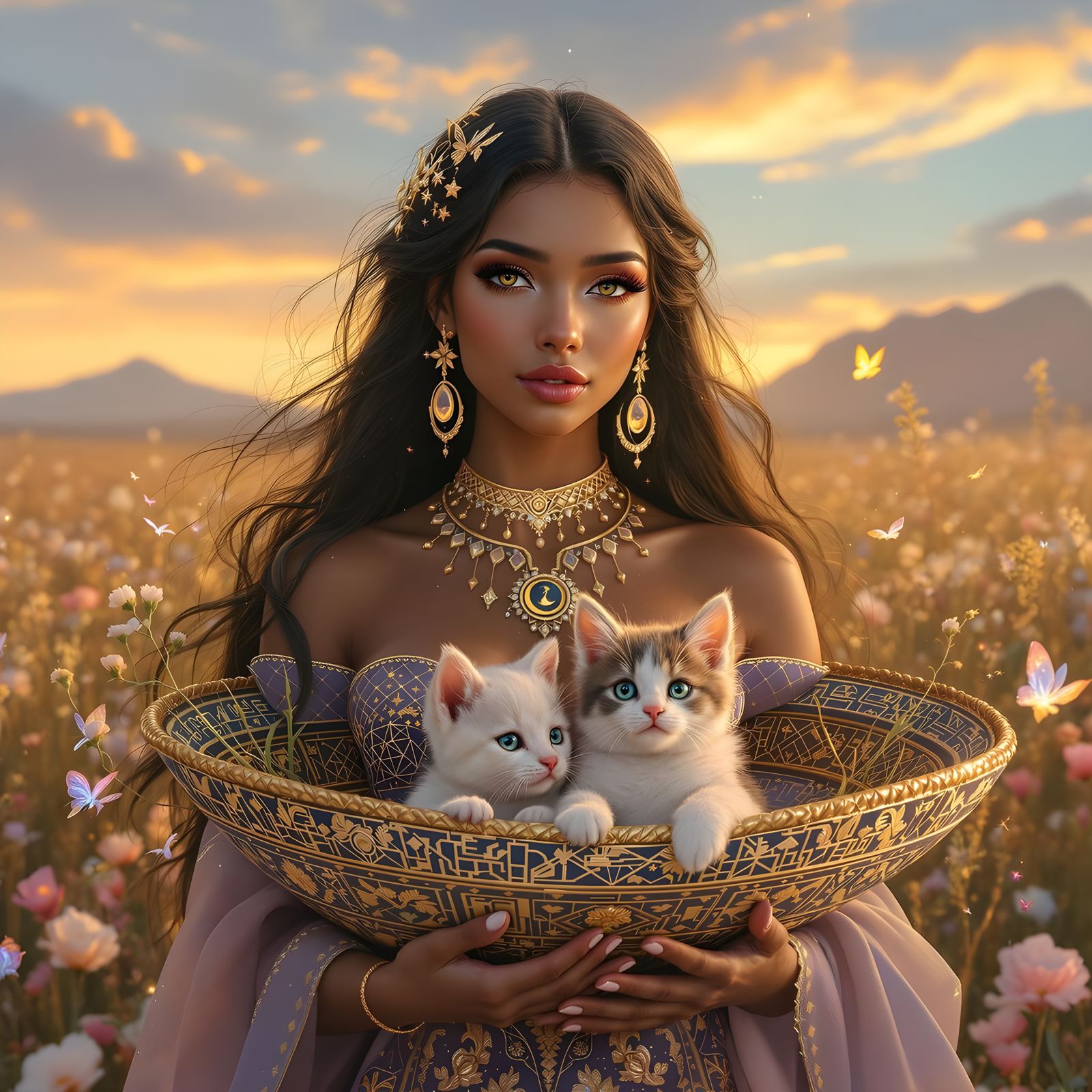 Divine Goddess Portrait in Dreamlike Meadow