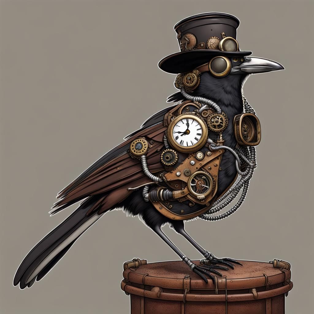 Steampunk Magpie Mechanical Bird Design