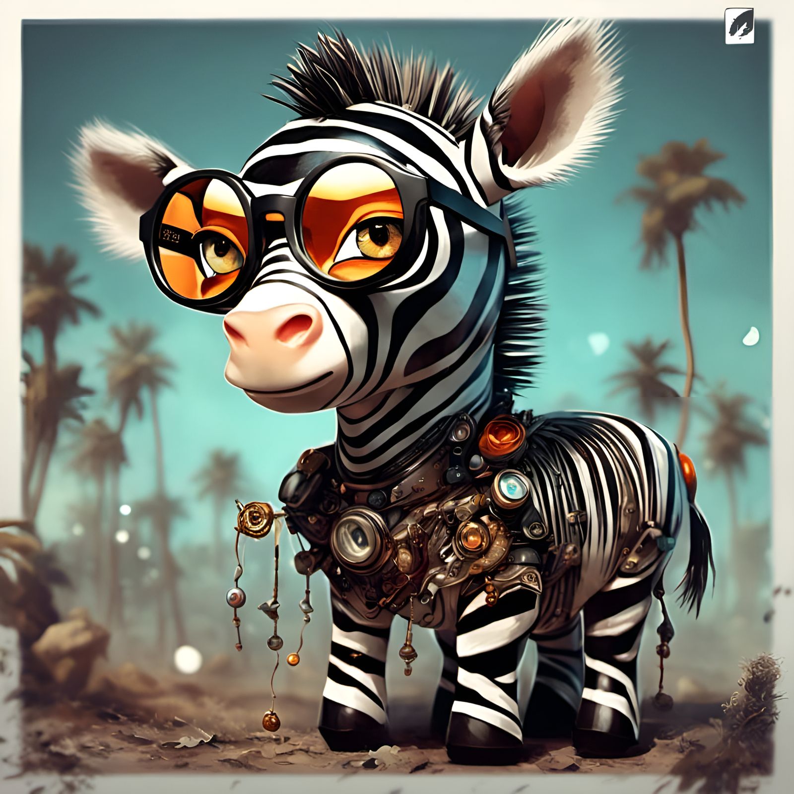 Adorable Chibi Zebra with Glasses in 3D Style