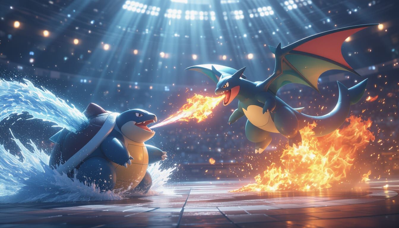 Epic Pokemon Battle: Blastoise vs Charizard