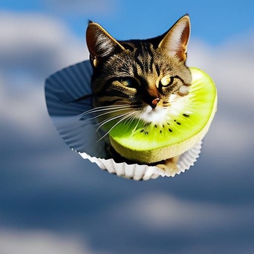 a cat eating a kiwi cupcake