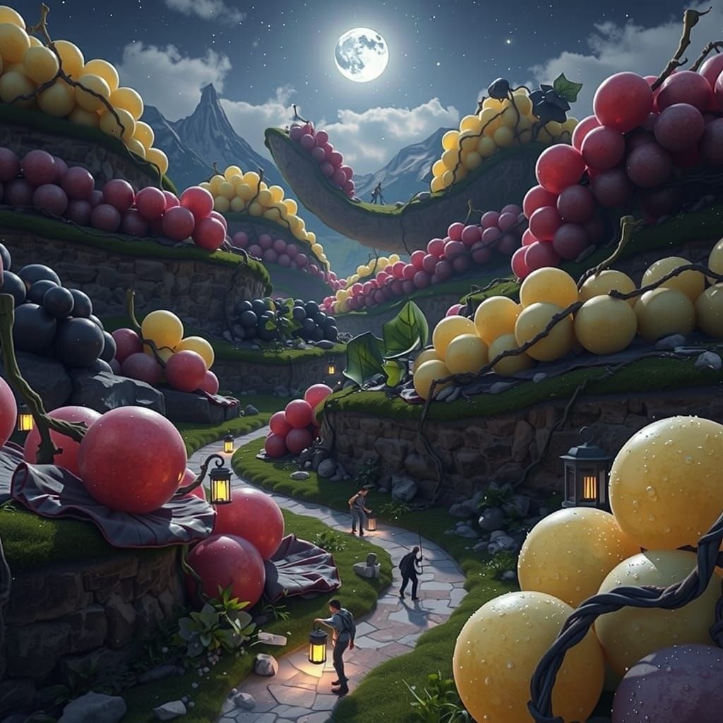 Surreal Grape Landscape in Ultra-High-Definition Realism