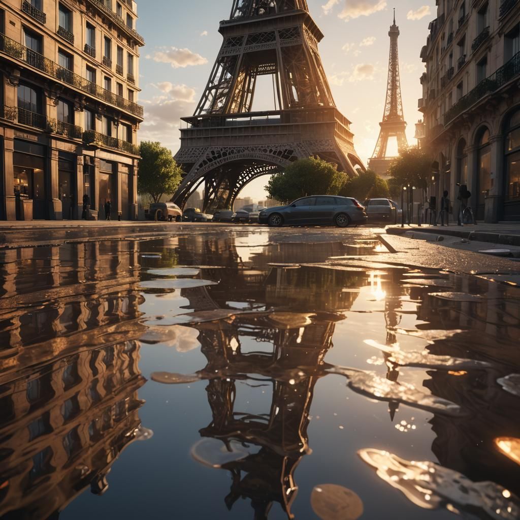 Eiffel Tower Sunset in 3D Game Cinematic Style