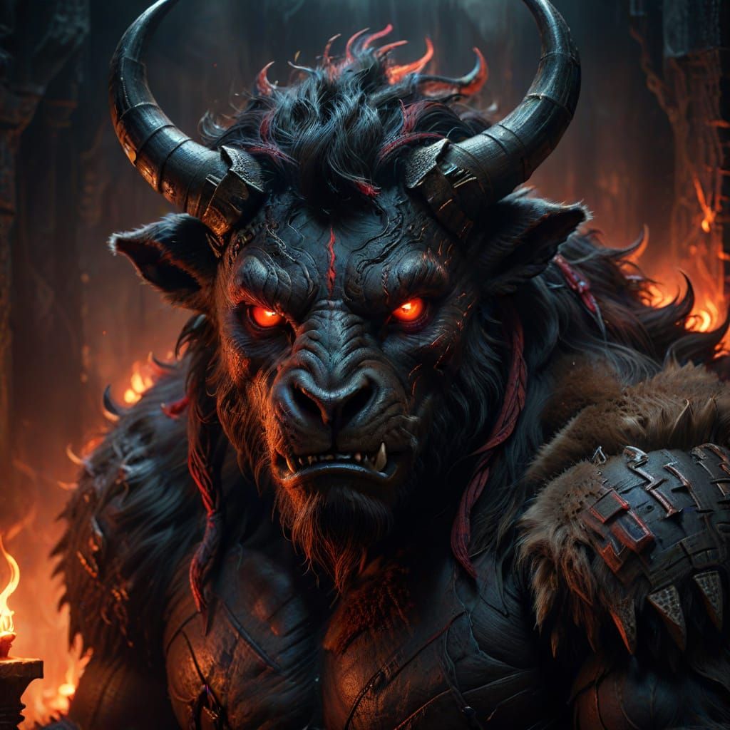 Menacing Minotaur in Dark Fantasy Labyrinth