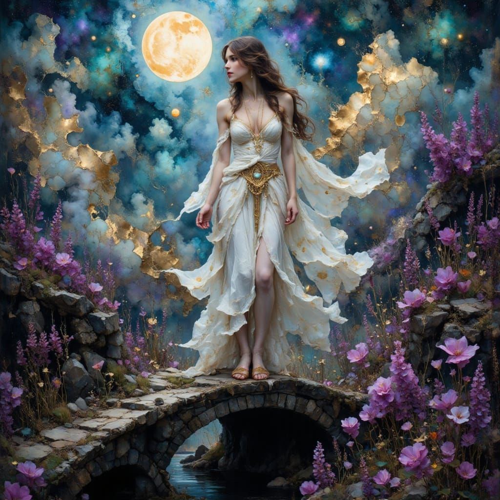 Goddess in Mystical Landscape, Ethereal Art Style