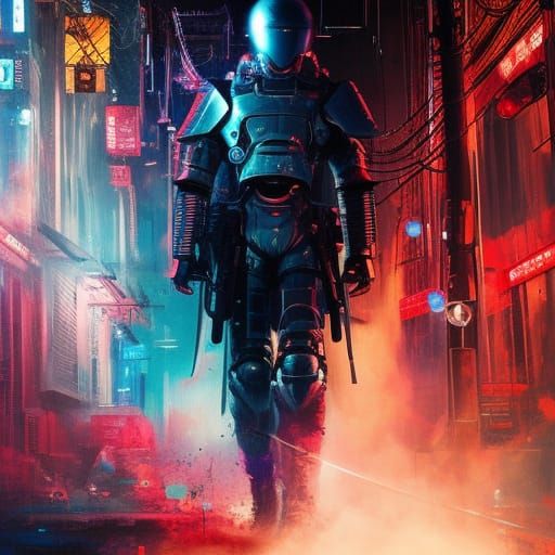 Biopunk Samurai in Advanced Mech Warrior Suit