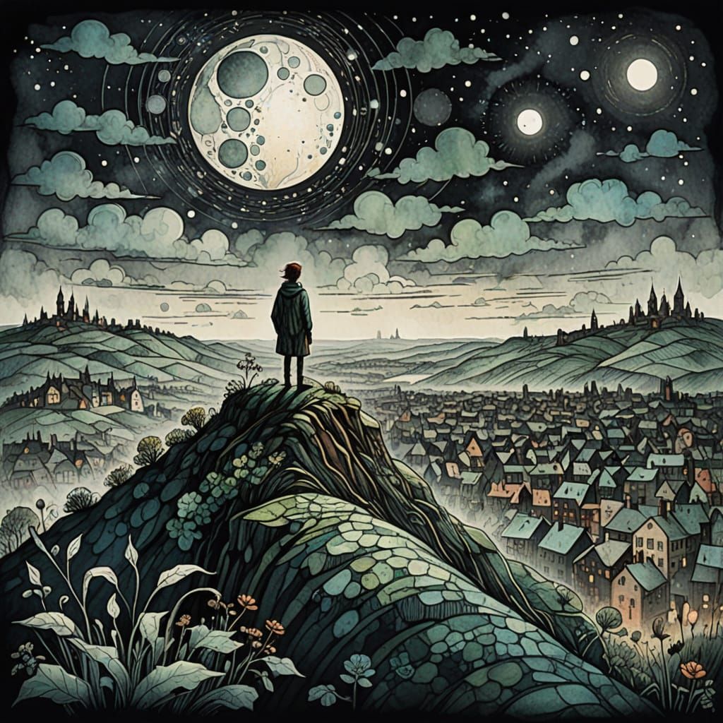 Celestial Cityscape: Dreamlike Art Inspired by Paul Klee