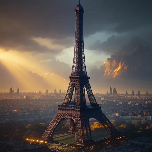 Futuristic Eiffel Tower Concept Art in Oil Painting Style