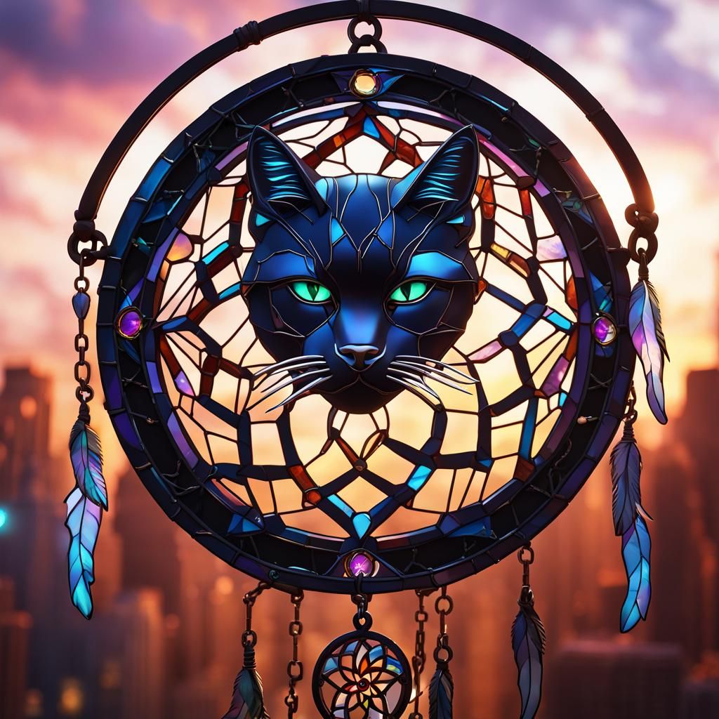 3D Stained Glass Dream Catcher of Cat