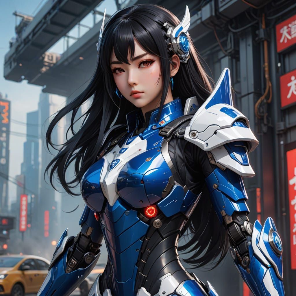 Elegant Futuristic Warrior in 2D Anime Style