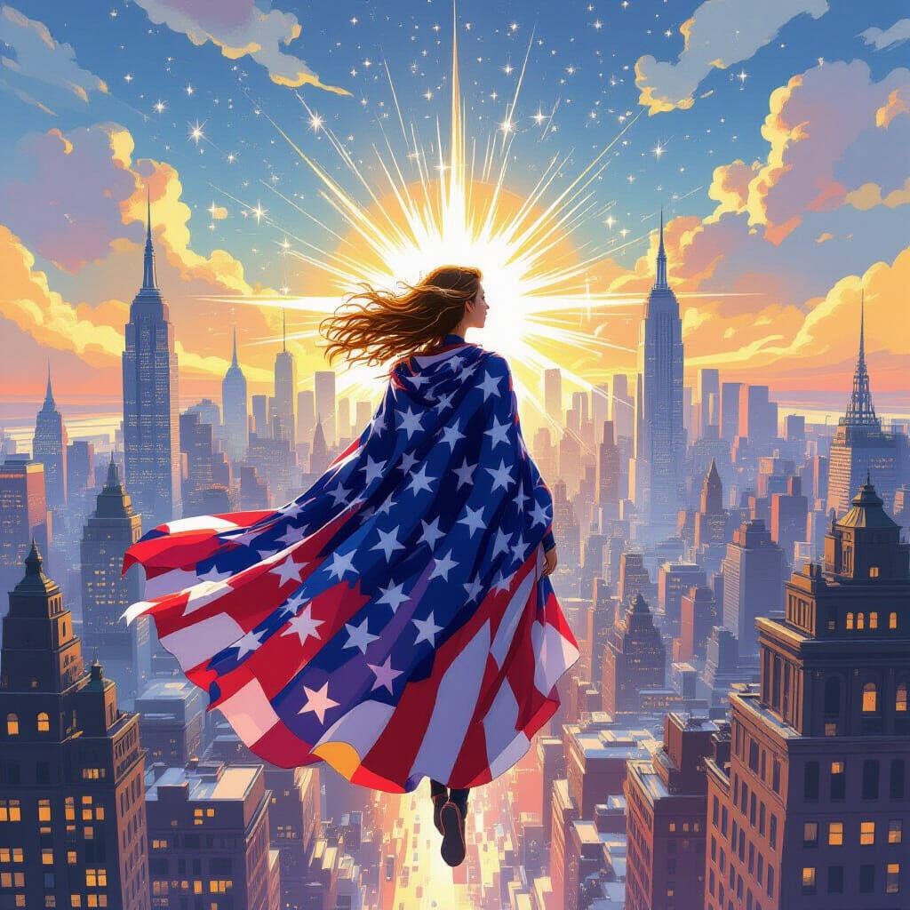 Radiant New York City Spirit in Dreamlike Cityscape