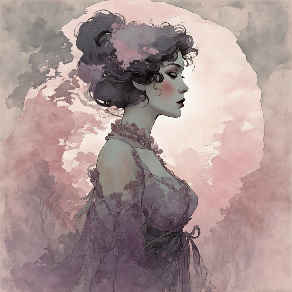 Woman's Silhouette in Fog by Posuka Demizu Style