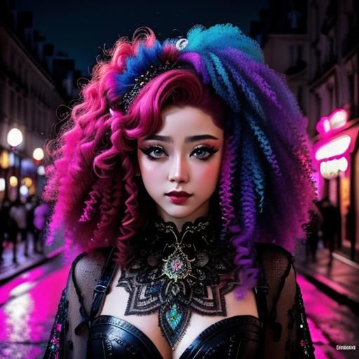 Paris Street Scene with Red-Haired Woman: Digital Art