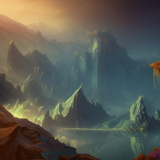 Fantastical Mountain Landscape in Detailed Matte Painting
