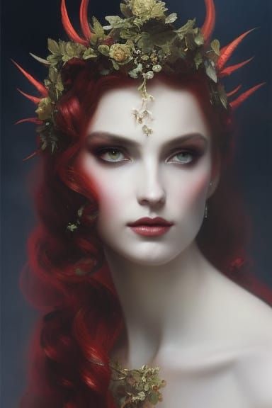 Fire Fairy in Red Lace Gown Digital Art