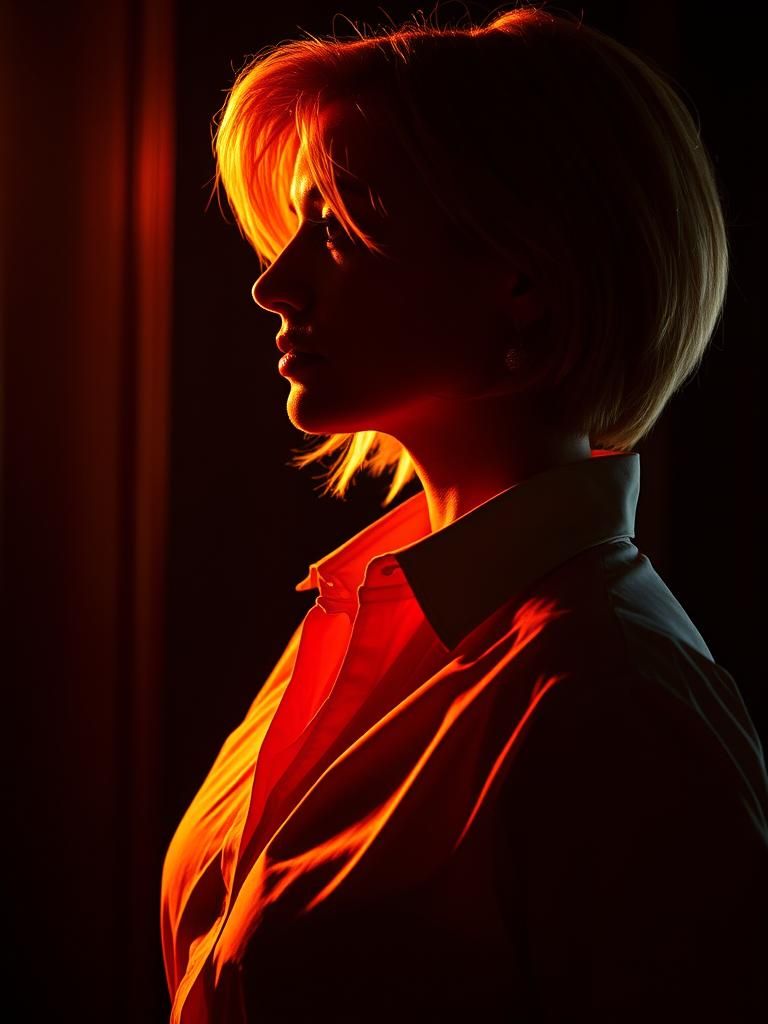 Silhouette Portrait of a Secretary in Analog Style