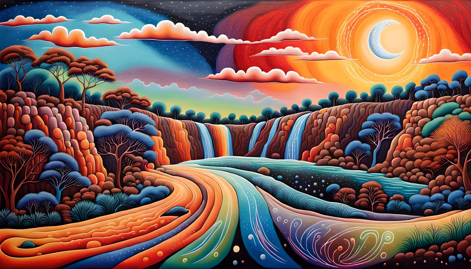 Dreamtime Aboriginal Art: Rainbow Dragon Sky